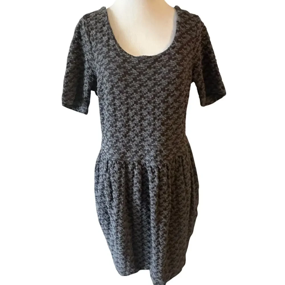 Ganni Athena Dress Womens Large Gray Houndstooth Textured Career Anthropologie